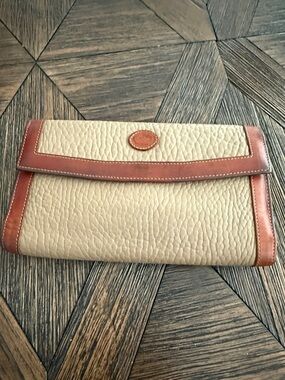 Vintage Dooney & Bourke AWL Checkbook Wallet Taupe USA Made Pebbled Leather